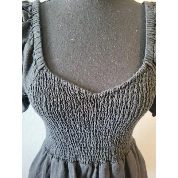 Madewell Linen-Blend Lucie Smocked Mini Dress Size S Bohemian Whimiscal Gothic - Picture 3 of 13